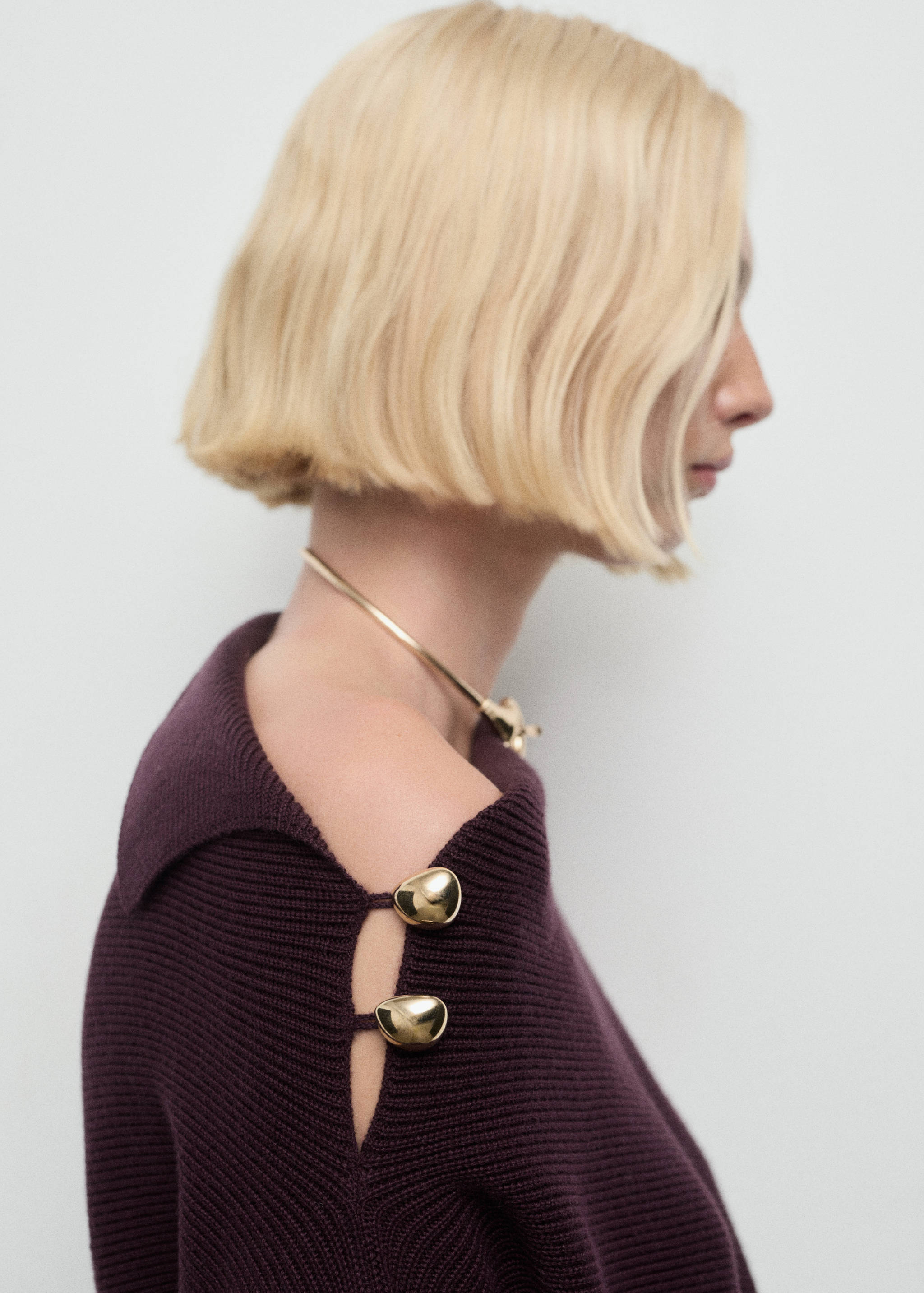 Sweater with asymmetrical neck and jewel buttons - Details of the article 1