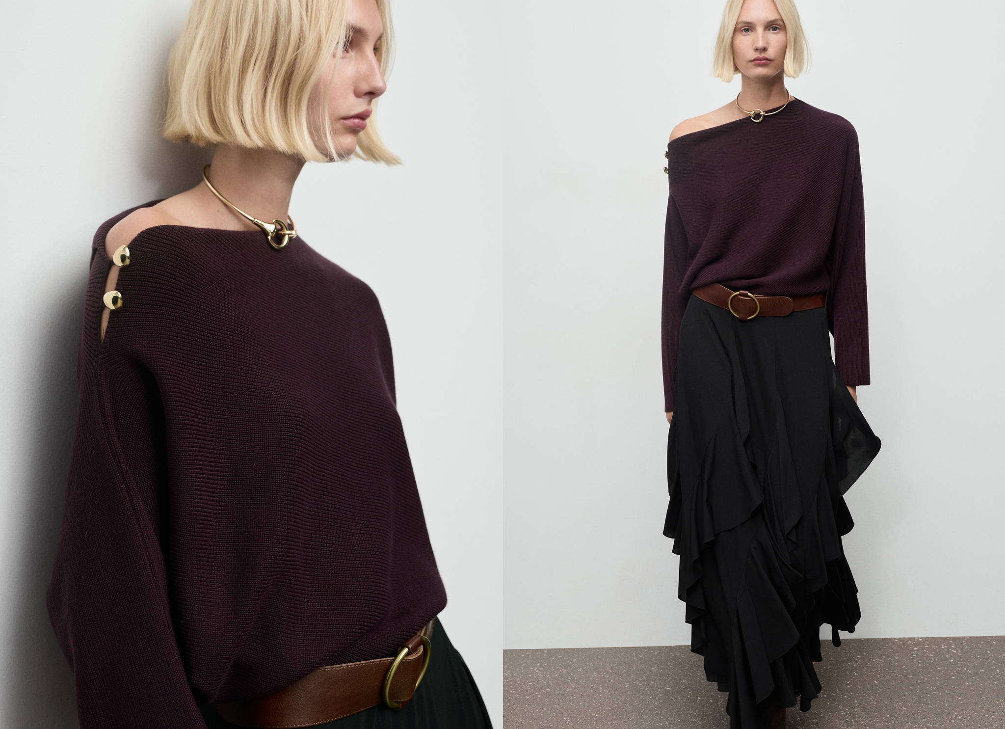 Sweater with asymmetrical neck and jewel buttons - Panoramic plane