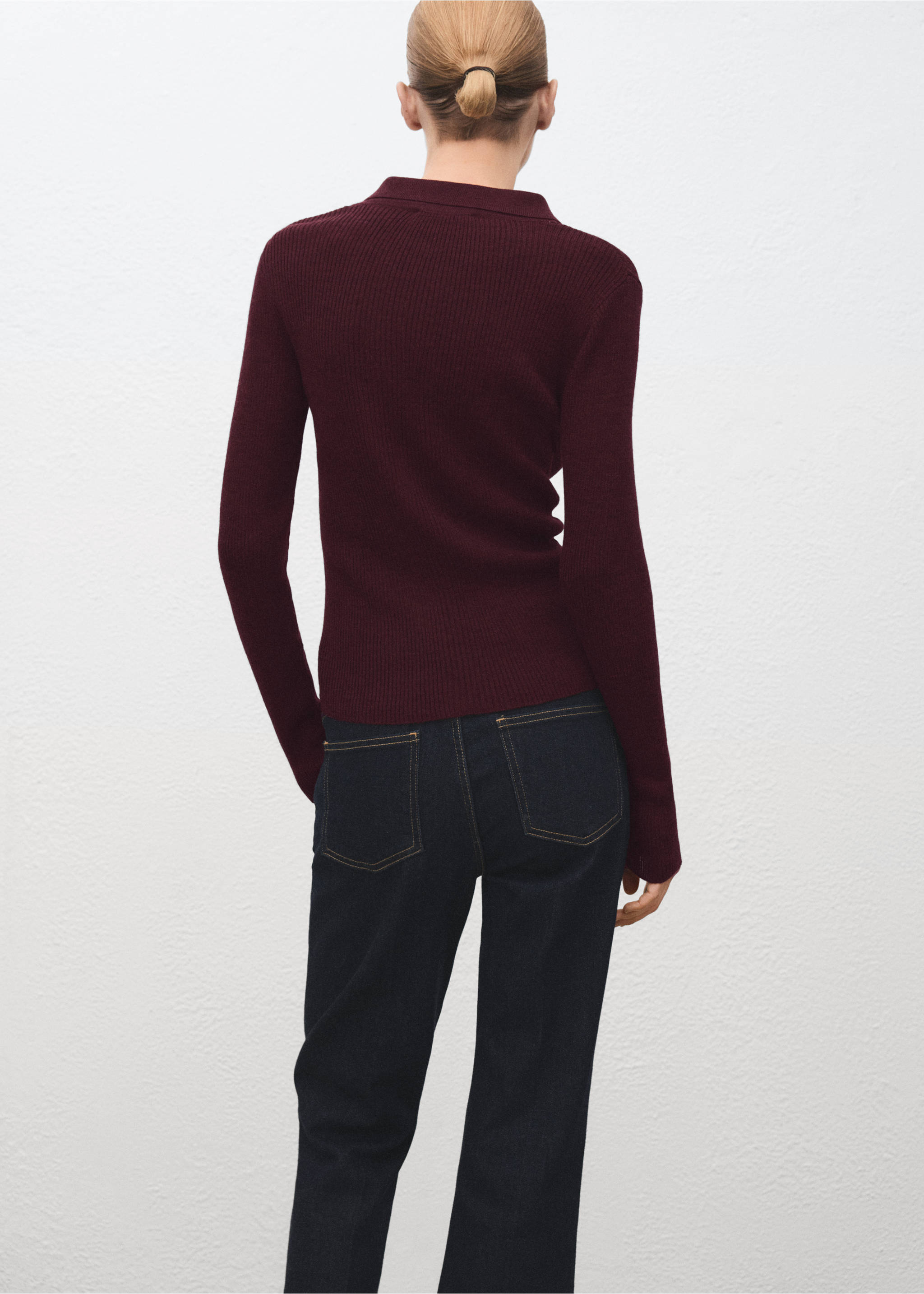 Polo-neck ribbed sweater - Reverse of the article, Wine. Ref: 17007848-00.