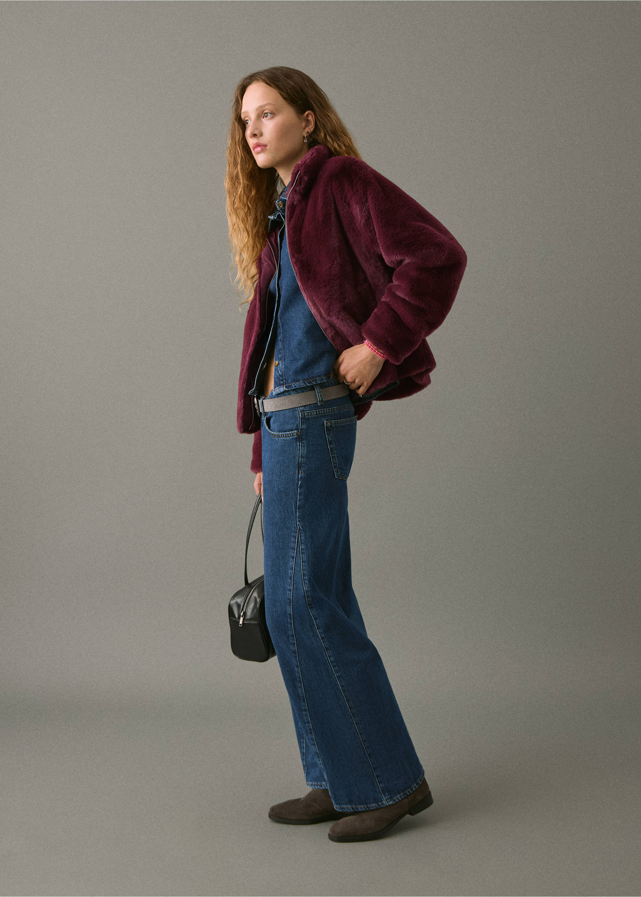 Пальто из искусственного меха - Общий план, Гранатовый. Ref: 17007884-00.