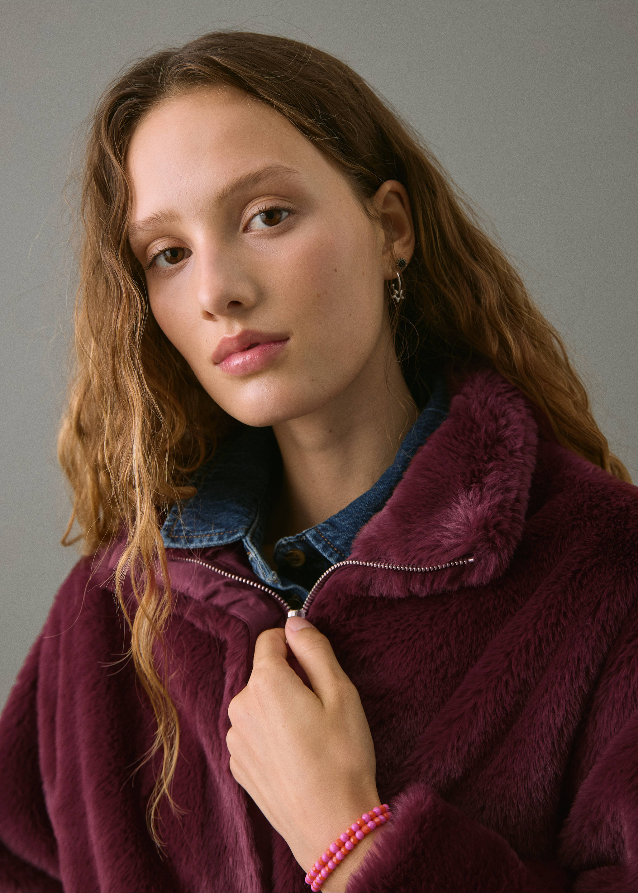 Пальто из искусственного меха - Деталь изделия 1, Гранатовый. Ref: 17007884-00.