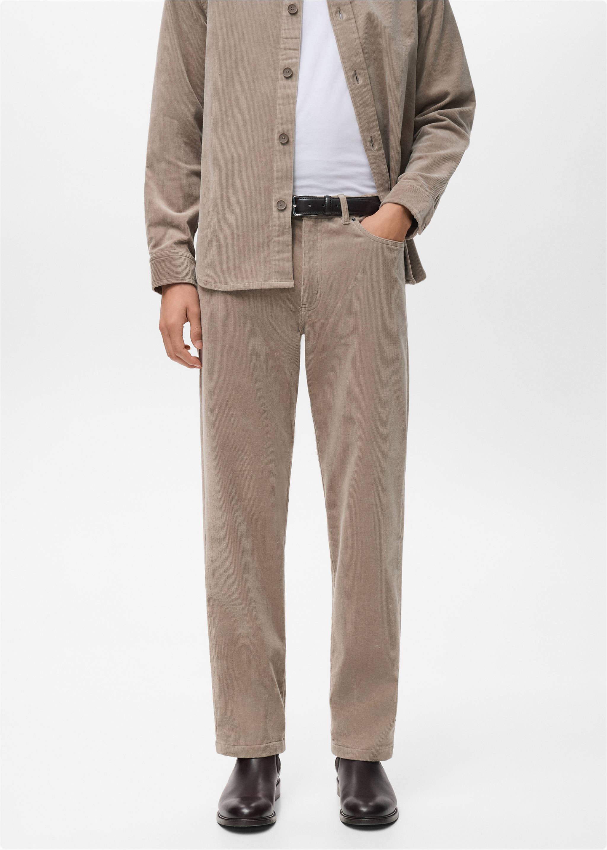 Pantalón pana regular fit - Plano medio, Gris visón. Ref: 17007889-00.