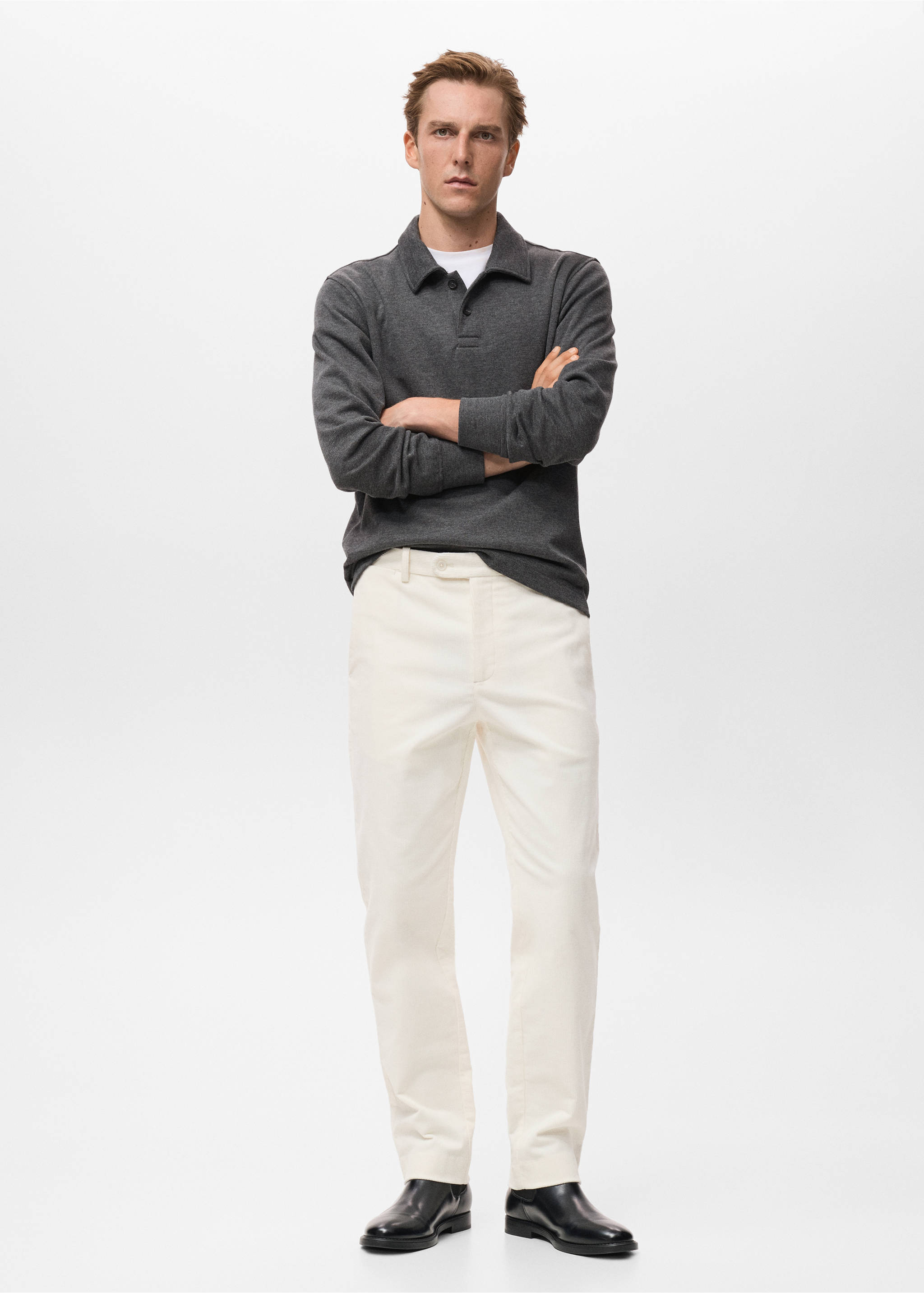 Pantalón regular fit algodón pana - Plano general, Blanco roto. Ref: 17007891-00.