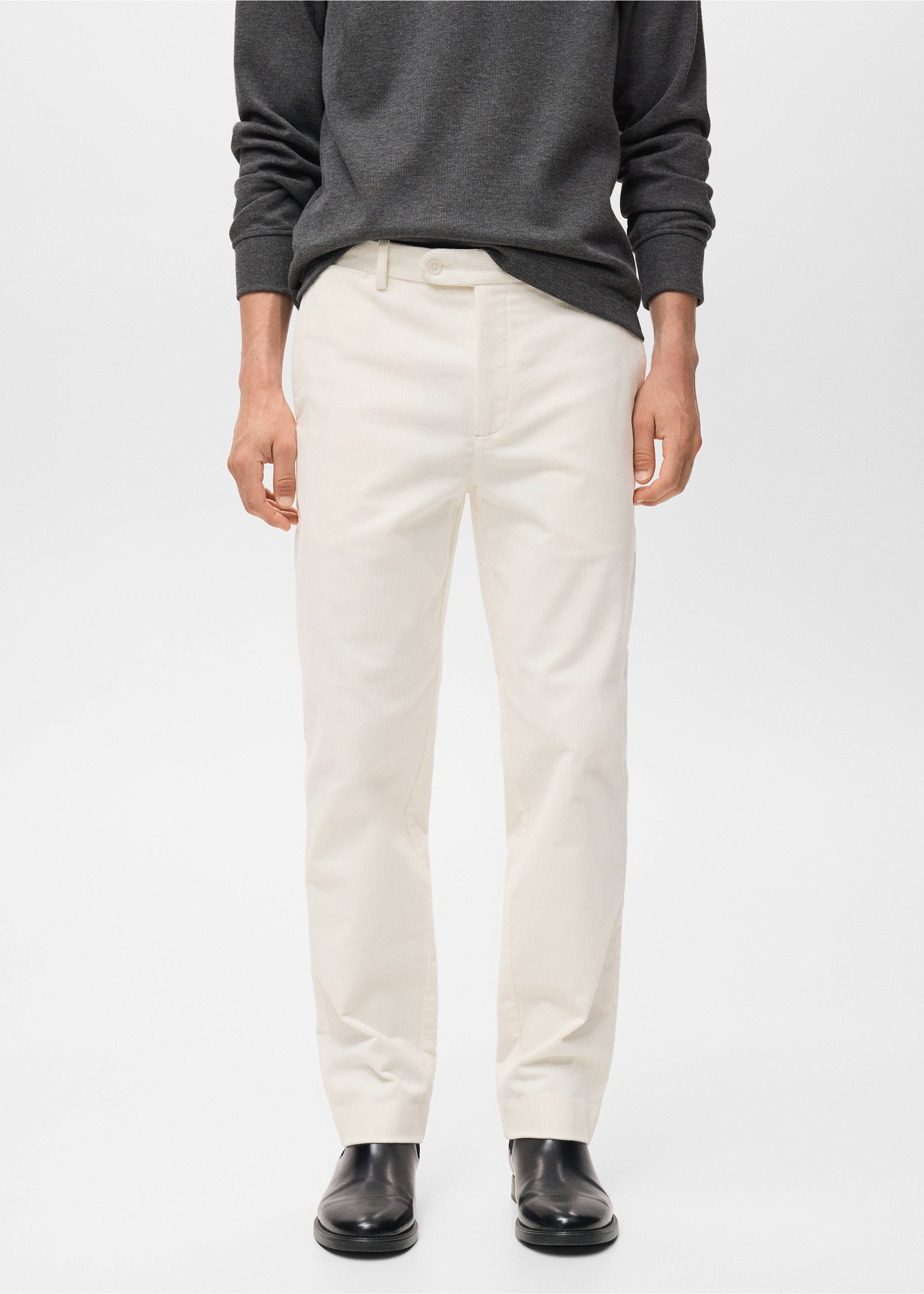 Pantalón regular fit algodón pana - Plano medio, Blanco roto. Ref: 17007891-00.
