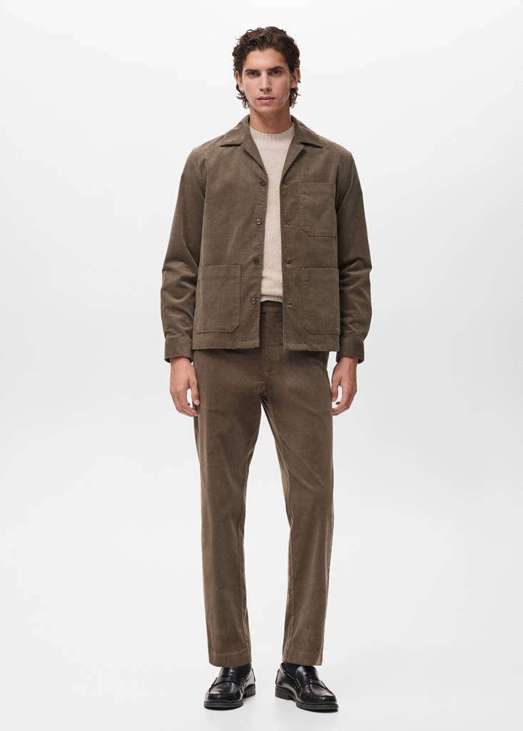 Regular fit corduroy cotton trousers — Mink Grey