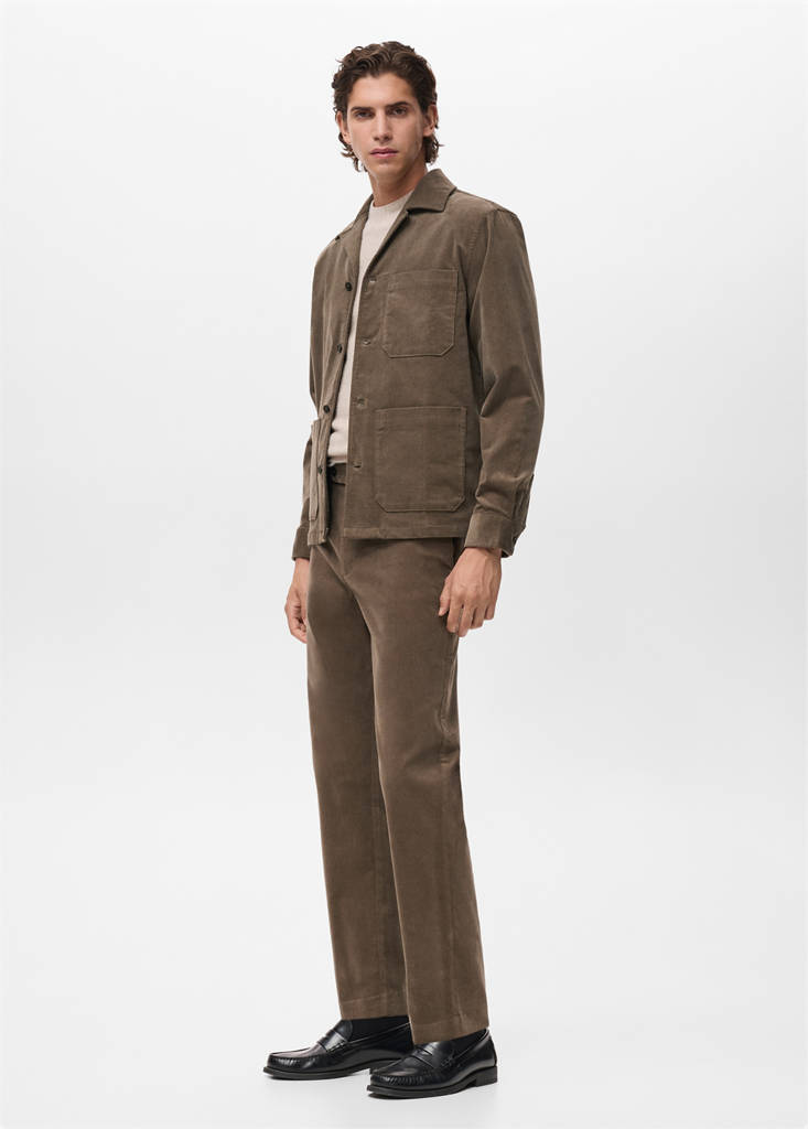 Regular fit corduroy cotton trousers — Mink Grey