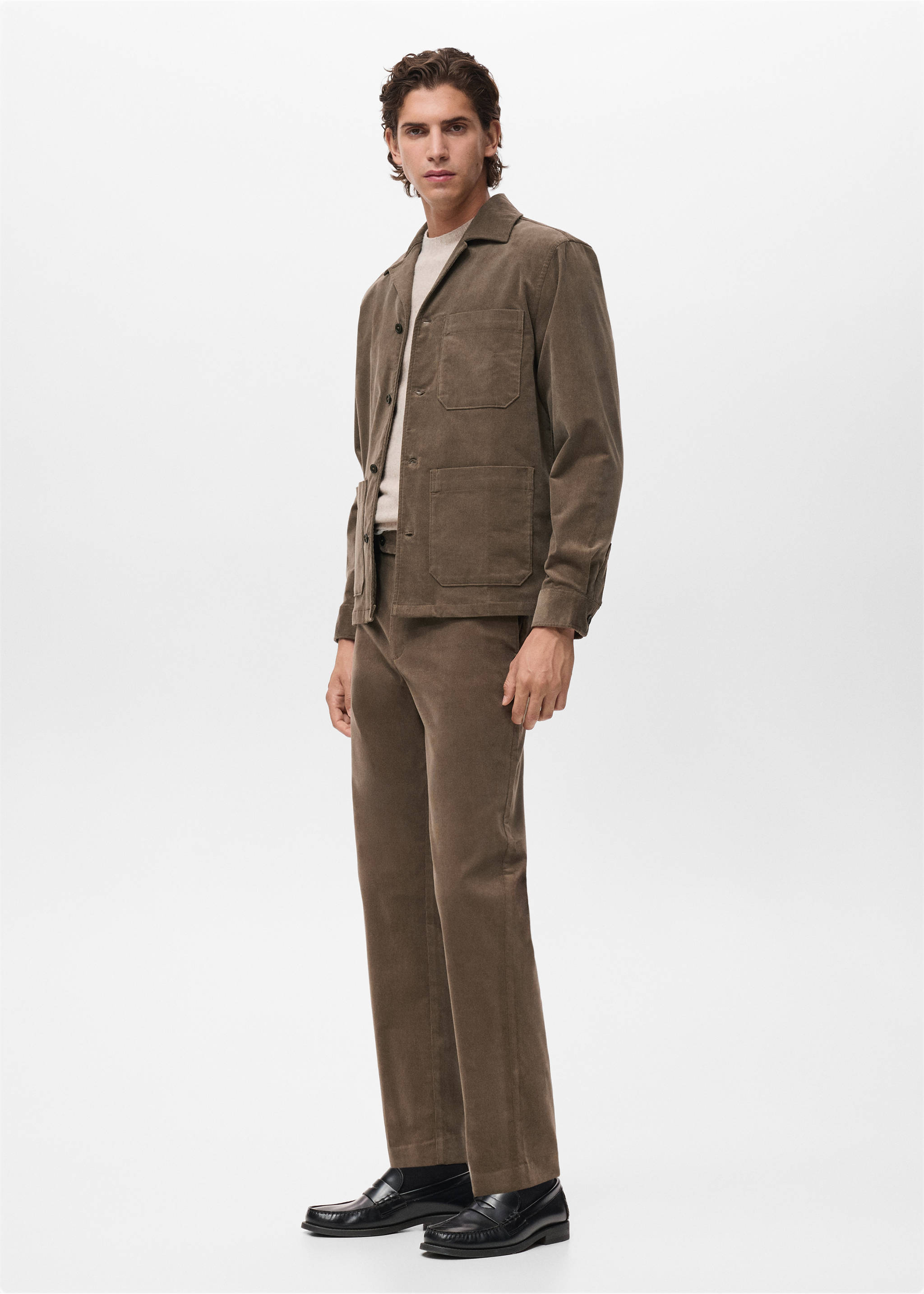 Regular fit corduroy cotton trousers - Details of the article 2, Mink Grey. Ref: 17007891-00.