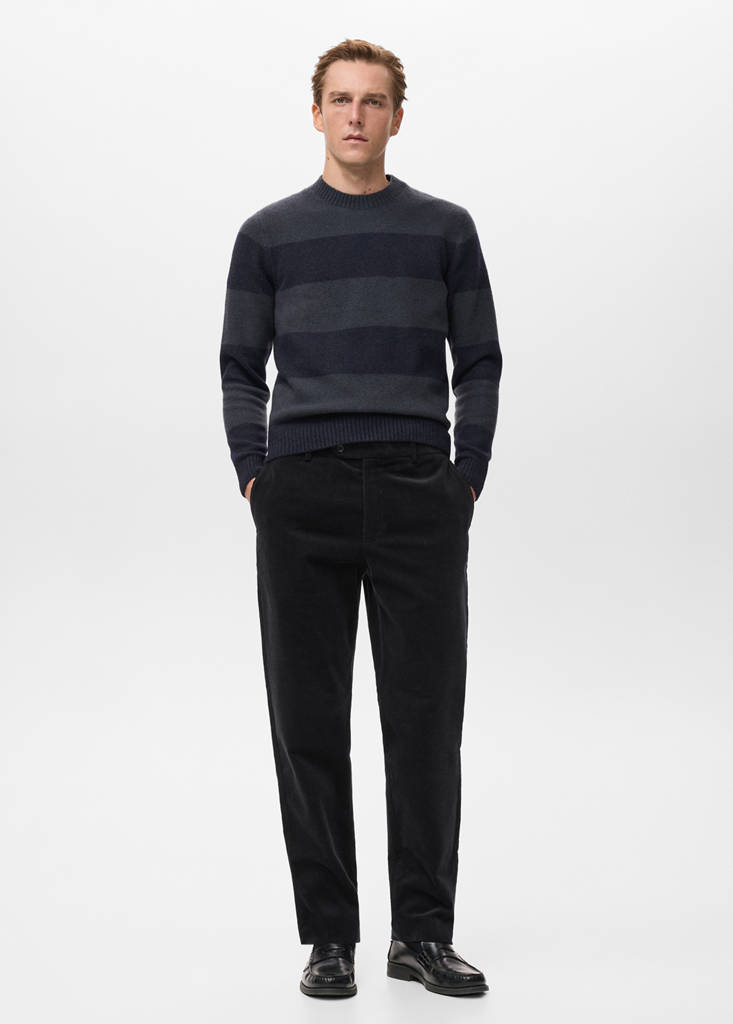 Regular fit corduroy cotton trousers — Black