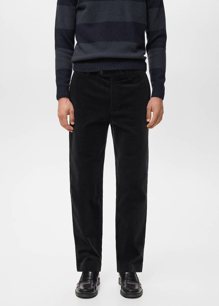 Regular fit corduroy cotton trousers — Black