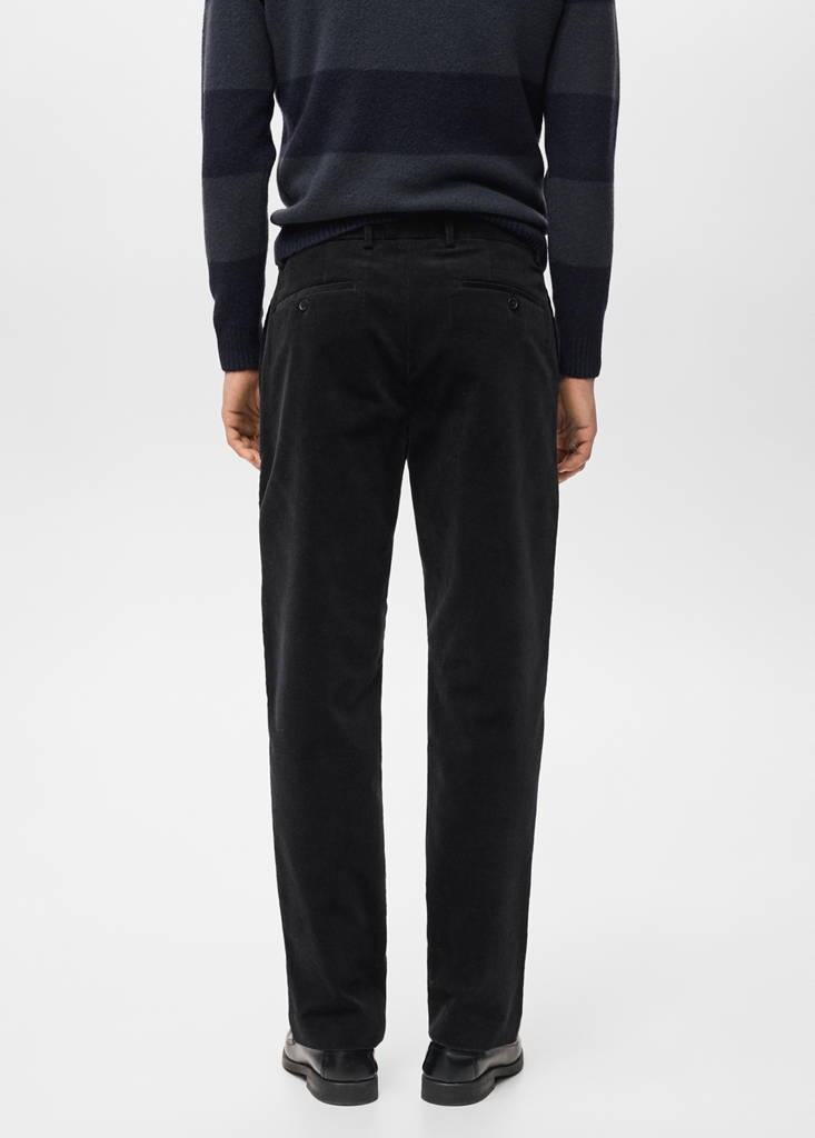 Regular fit corduroy cotton trousers — Black