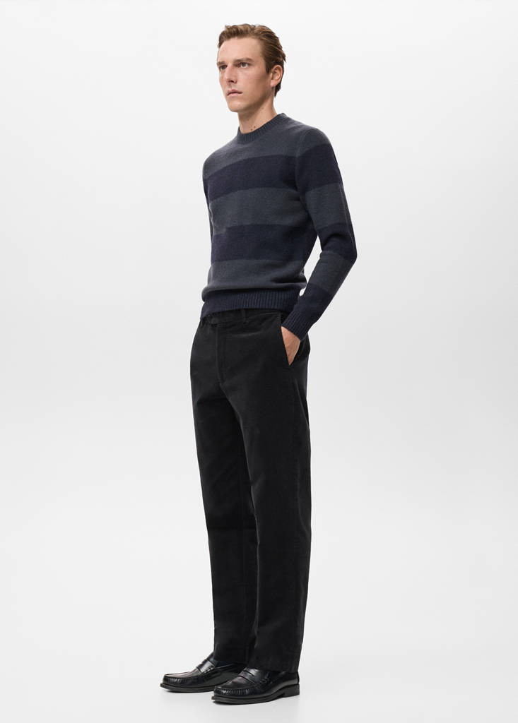 Regular fit corduroy cotton trousers — Black
