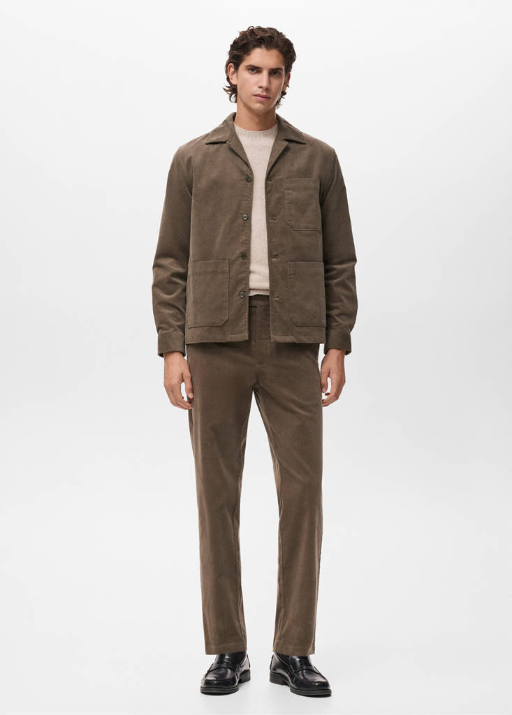 MANGO MAN - Surchemise coton velours côtelé poches gris vison - XS