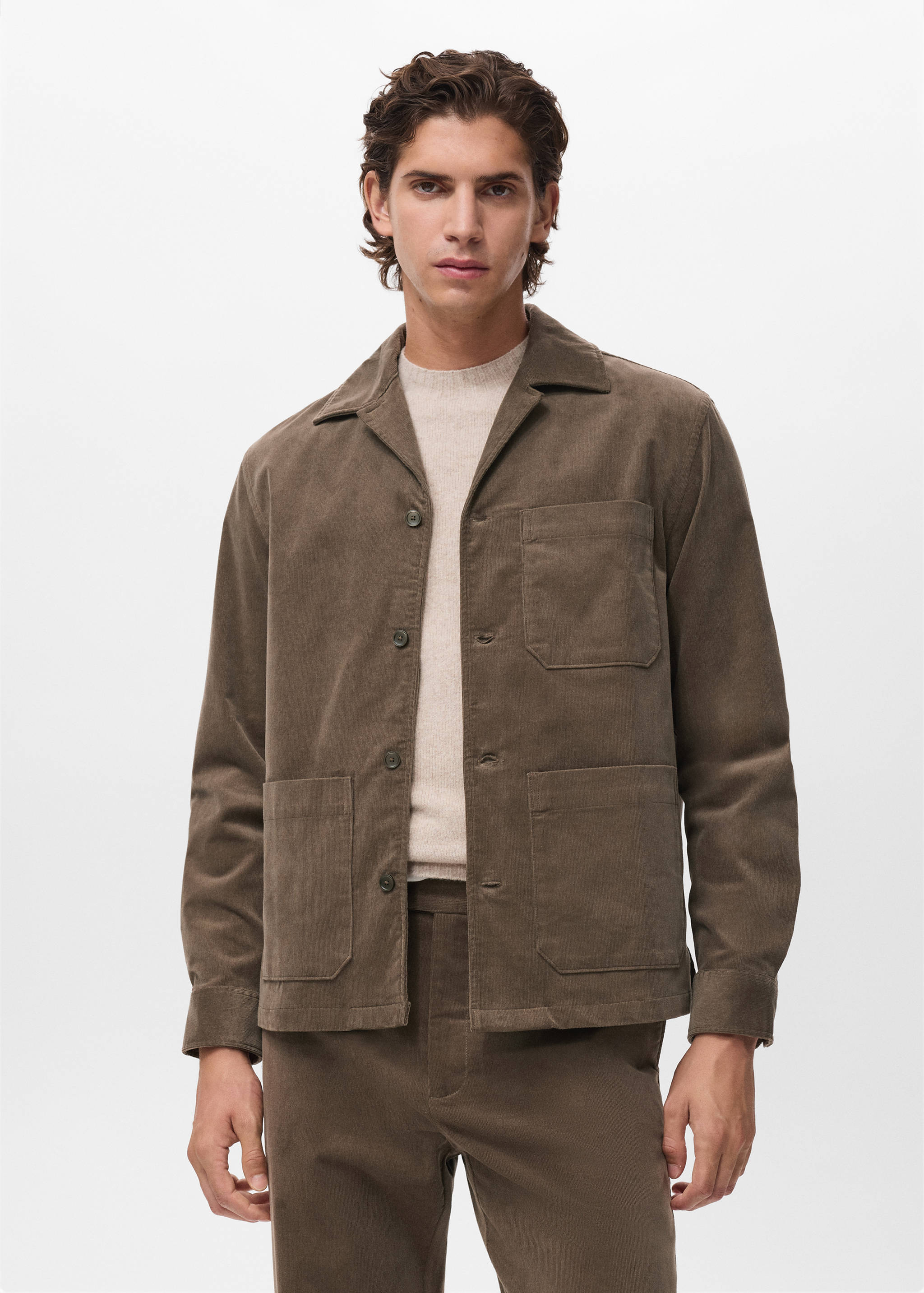 Surchemise coton velours côtelé poches - Plan moyen