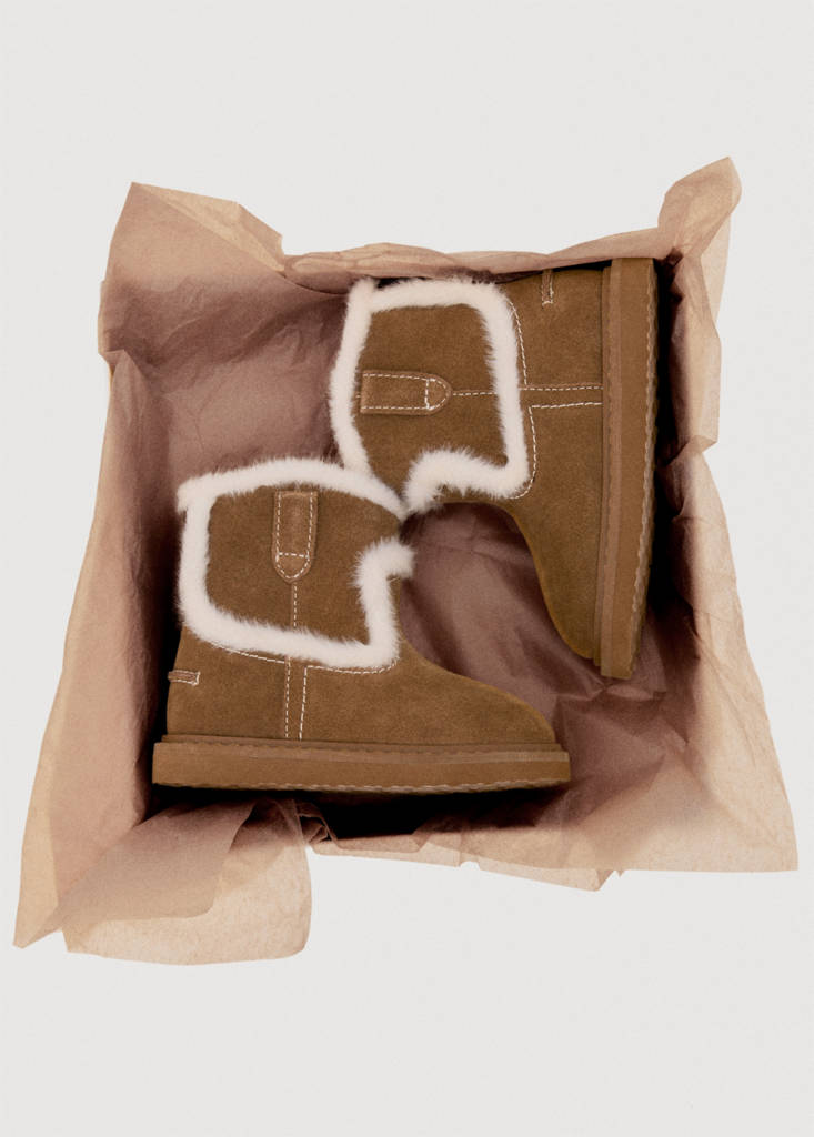 Fur-effect suede ankle boots — Medium Brown