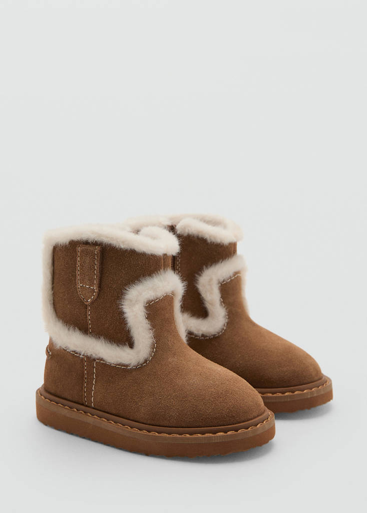Fur-effect suede ankle boots — Medium Brown