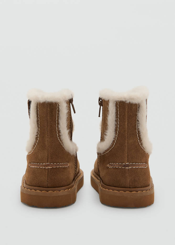 Fur-effect suede ankle boots — Medium Brown