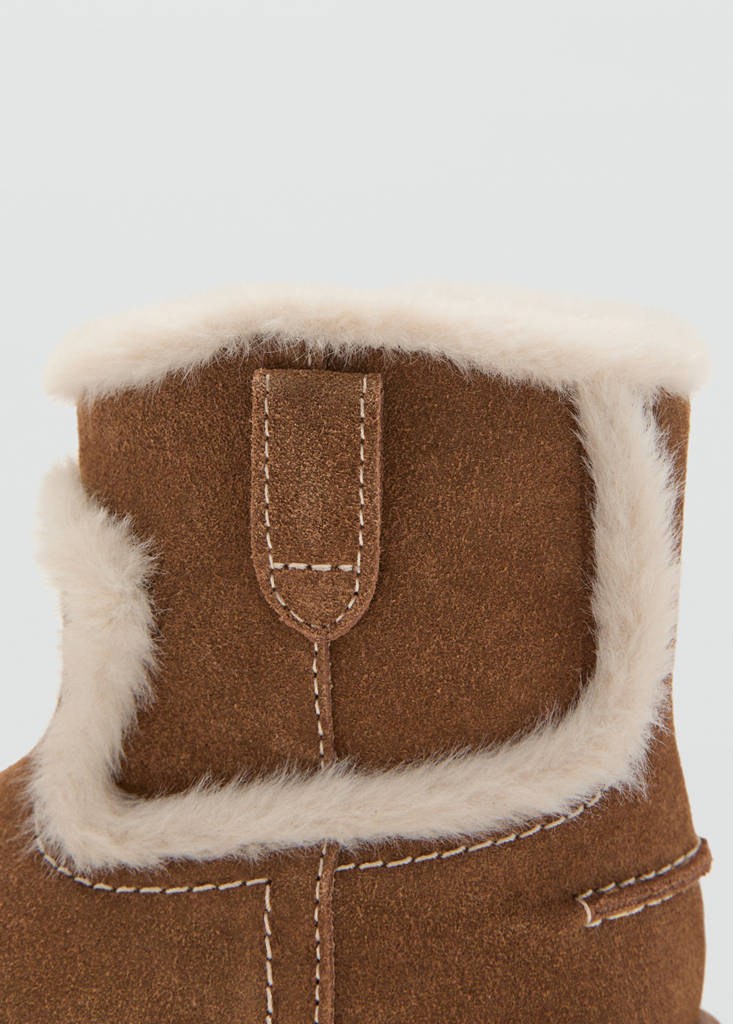 Fur-effect suede ankle boots — Medium Brown