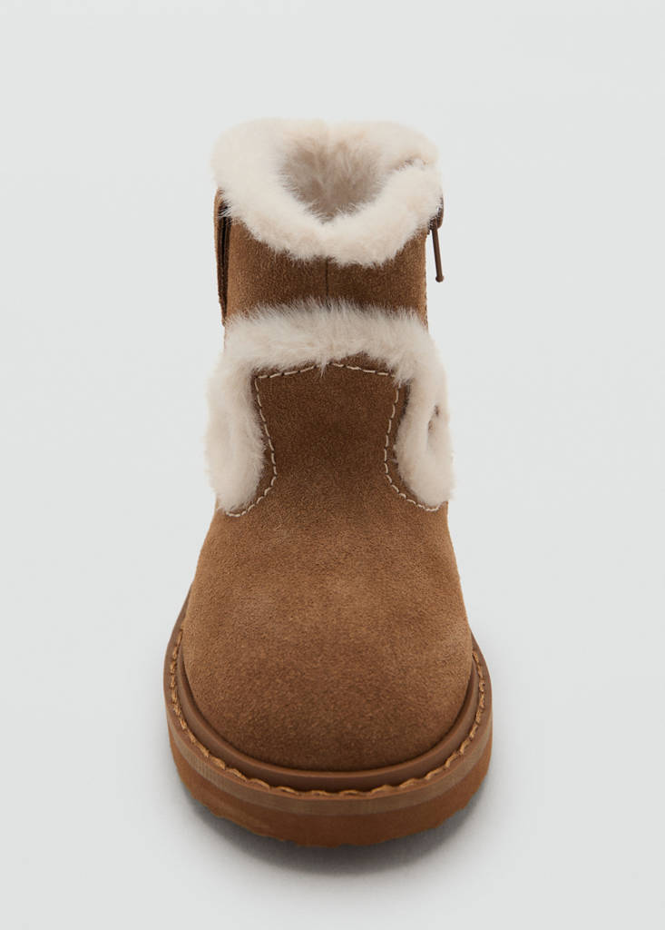 Fur-effect suede ankle boots — Medium Brown