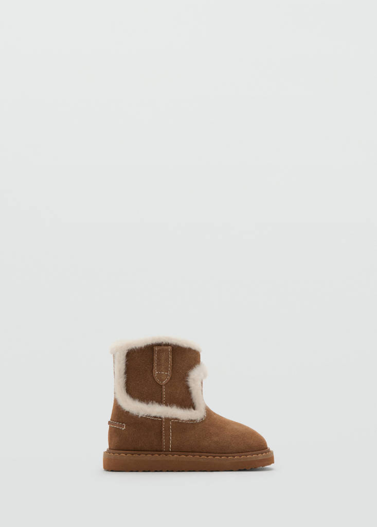 Fur-effect suede ankle boots — Medium Brown