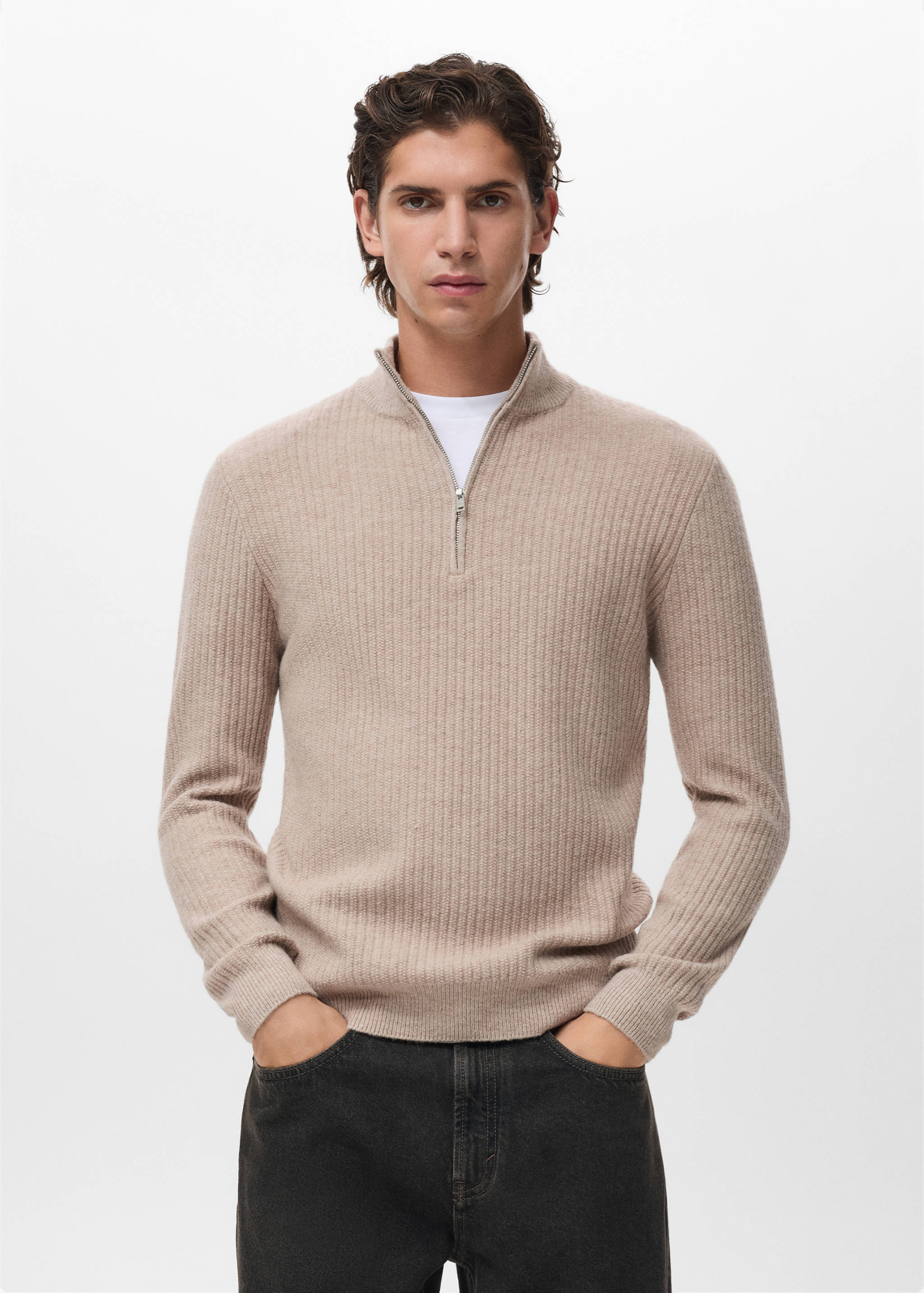 Ribbed sweater with zip neck - Medium plane