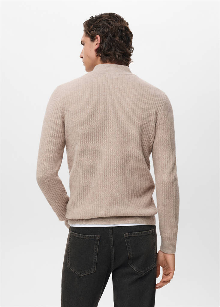 Ribbed sweater with zip neck — Sand