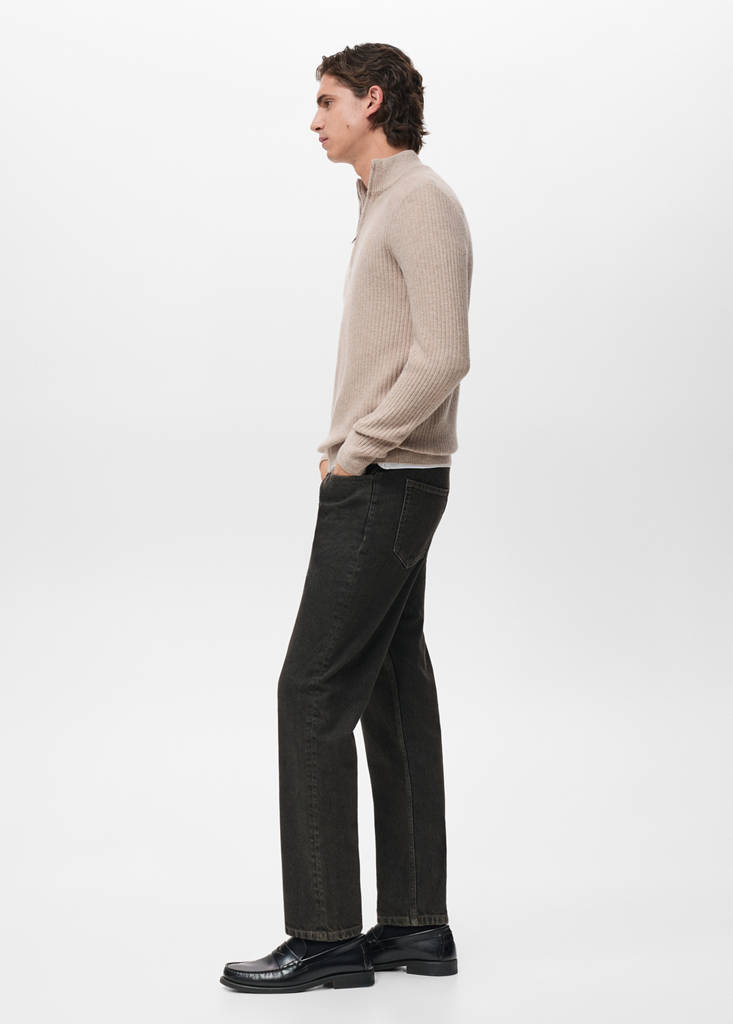 Ribbed sweater with zip neck — Sand