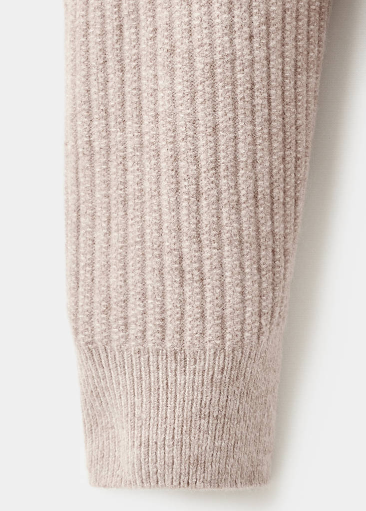 Ribbed sweater with zip neck — Sand