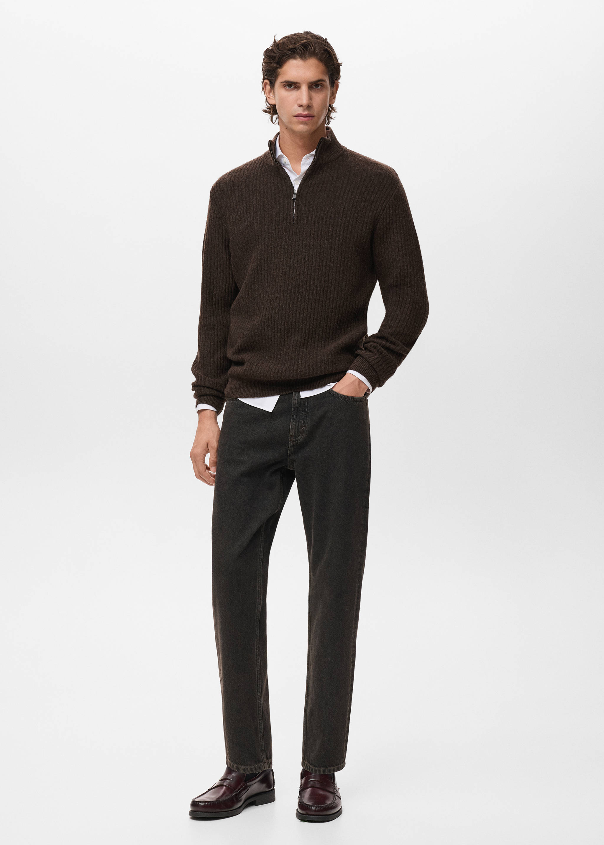 Ribbed sweater with zip neck - General plane