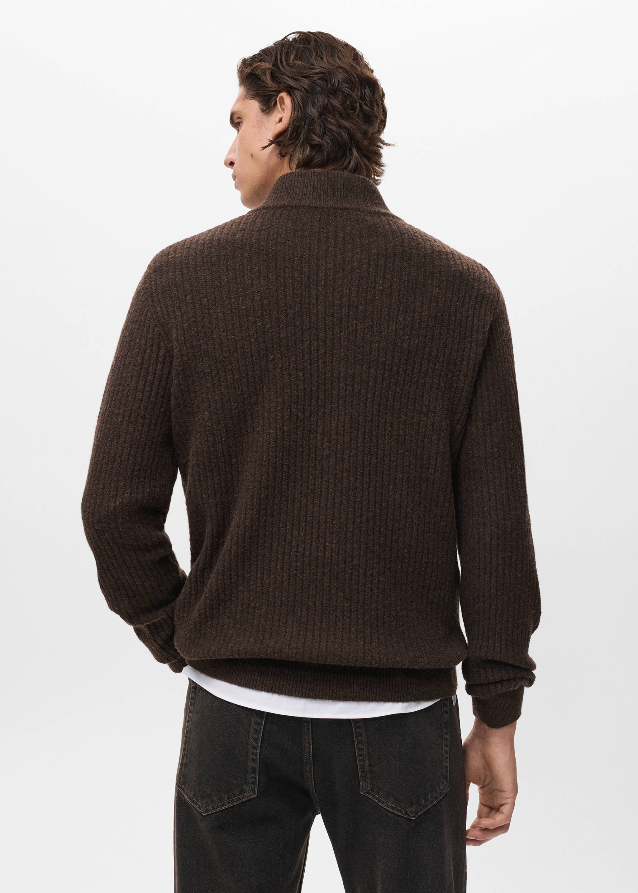 Ribbed sweater with zip neck - Reverse of the article