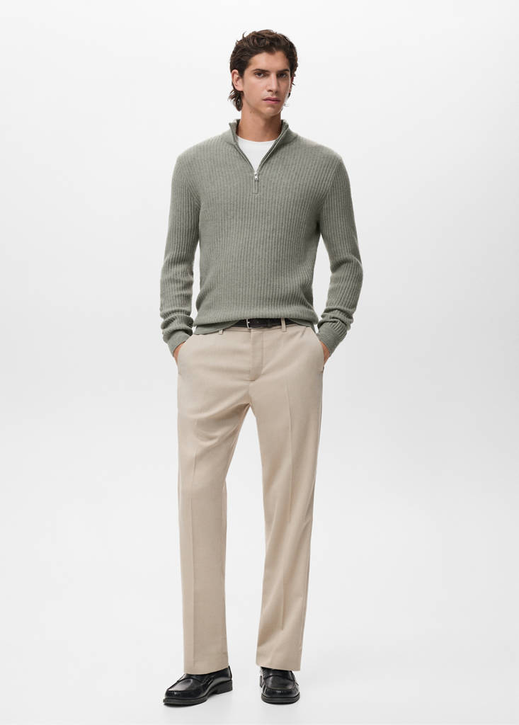 Ribbed sweater with zip neck — Pastel Green