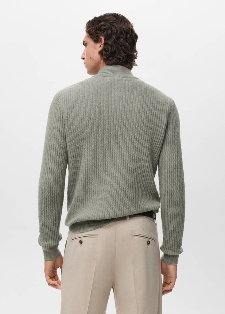 Ribbed sweater with zip neck — Pastel Green