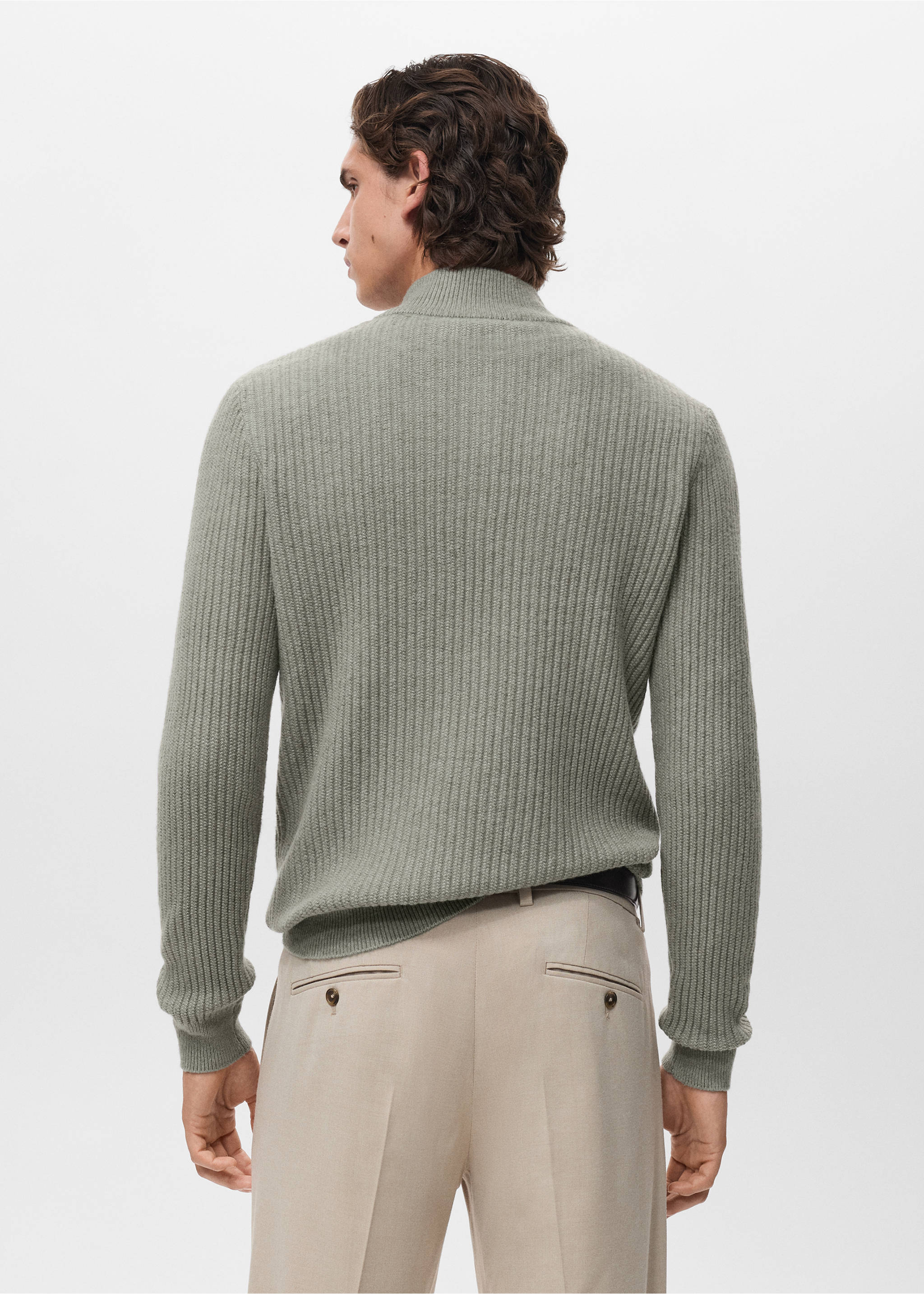 Jersey canalé cuello cremallera - Reverso del artículo, Verde pastel. Ref: 17007899-00.