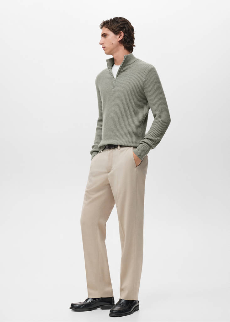 Ribbed sweater with zip neck — Pastel Green