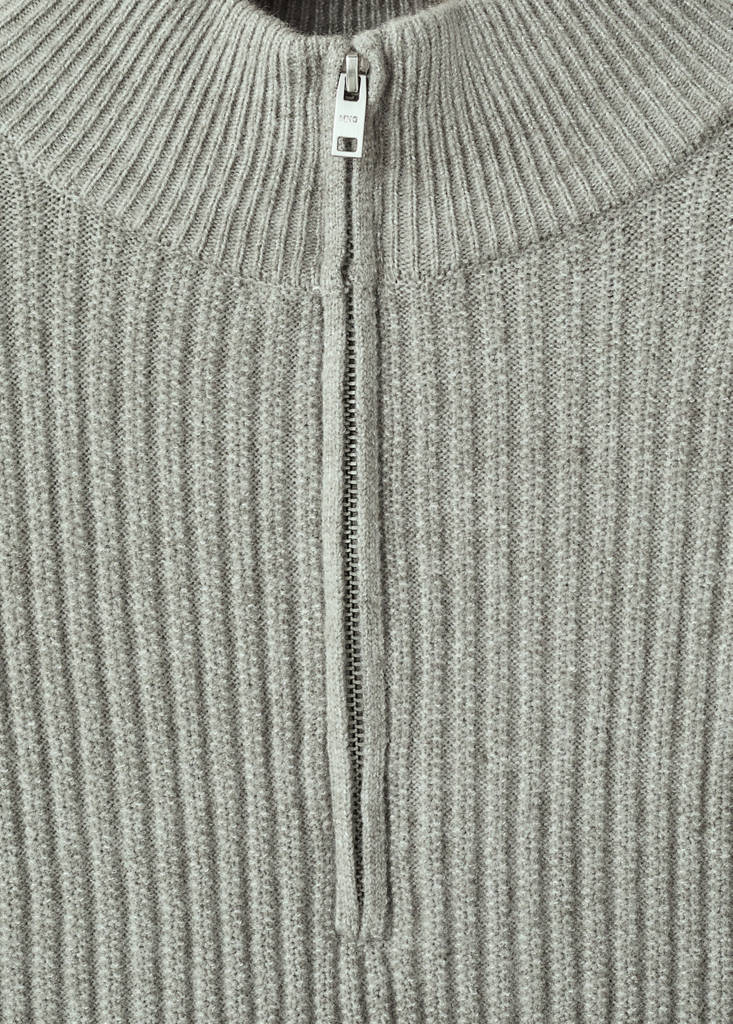 Ribbed sweater with zip neck — Pastel Green