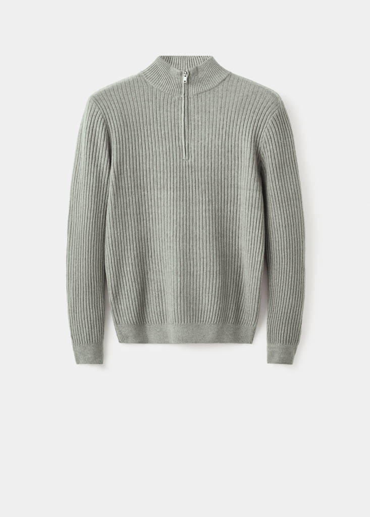 Ribbed sweater with zip neck — Pastel Green