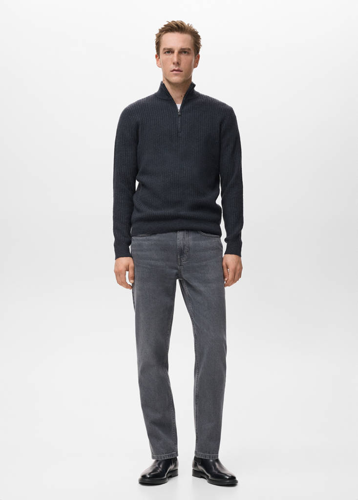 Ribbed sweater with zip neck — Indigo Blue