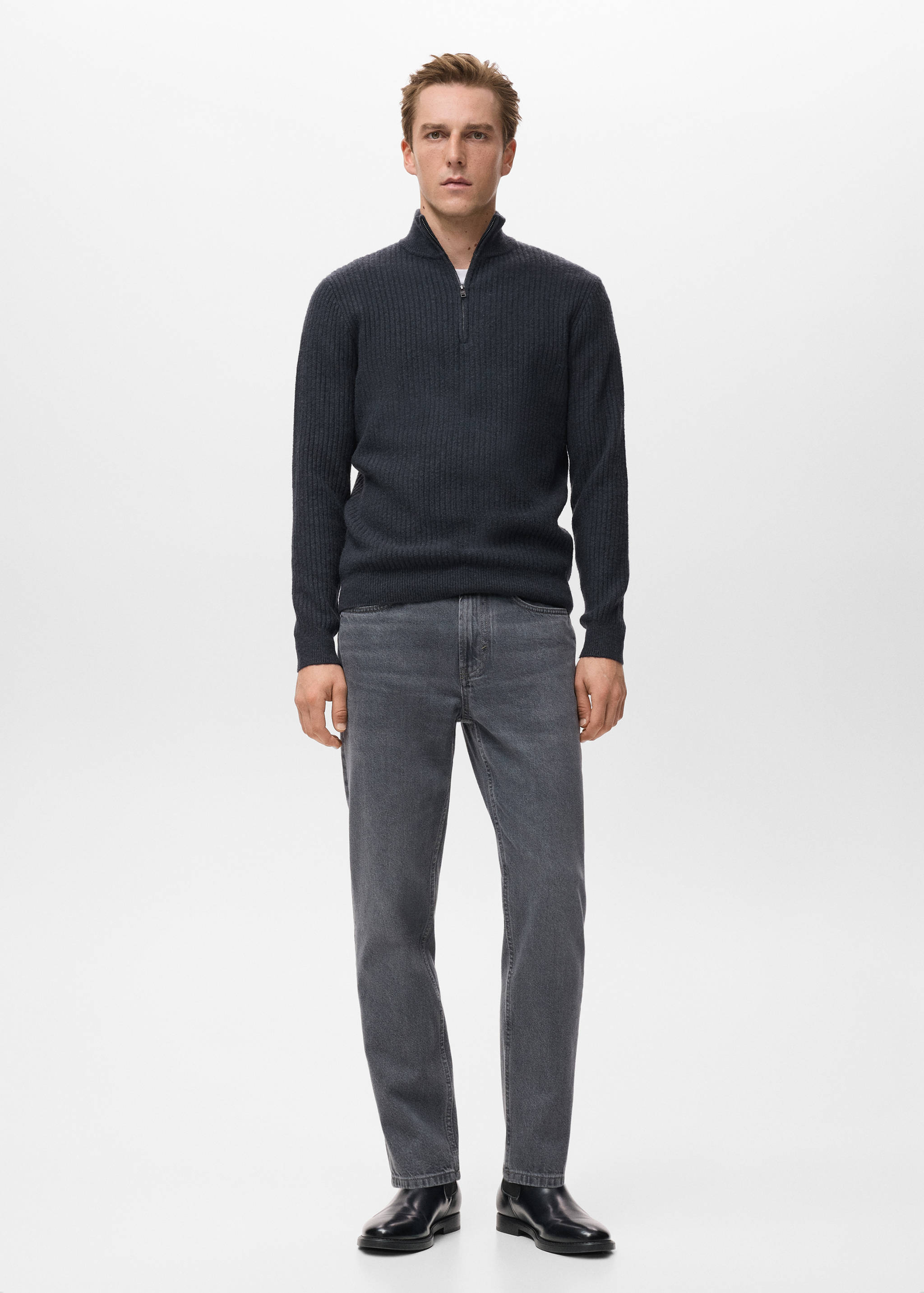 Ribbed sweater with zip neck - General plane