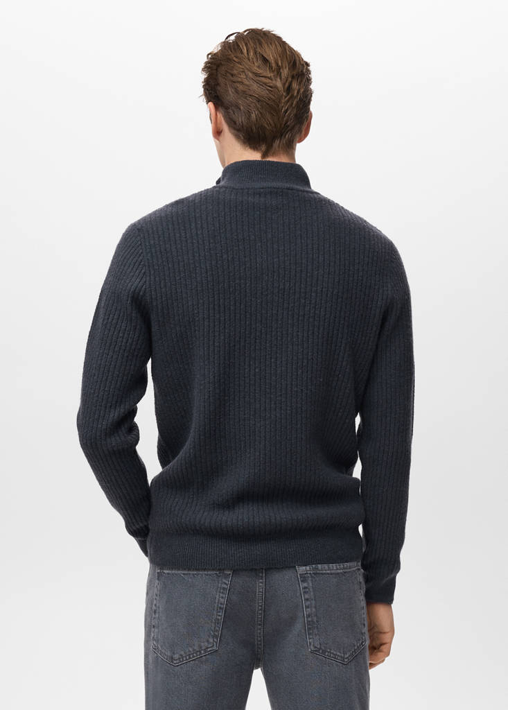 Ribbed sweater with zip neck — Indigo Blue