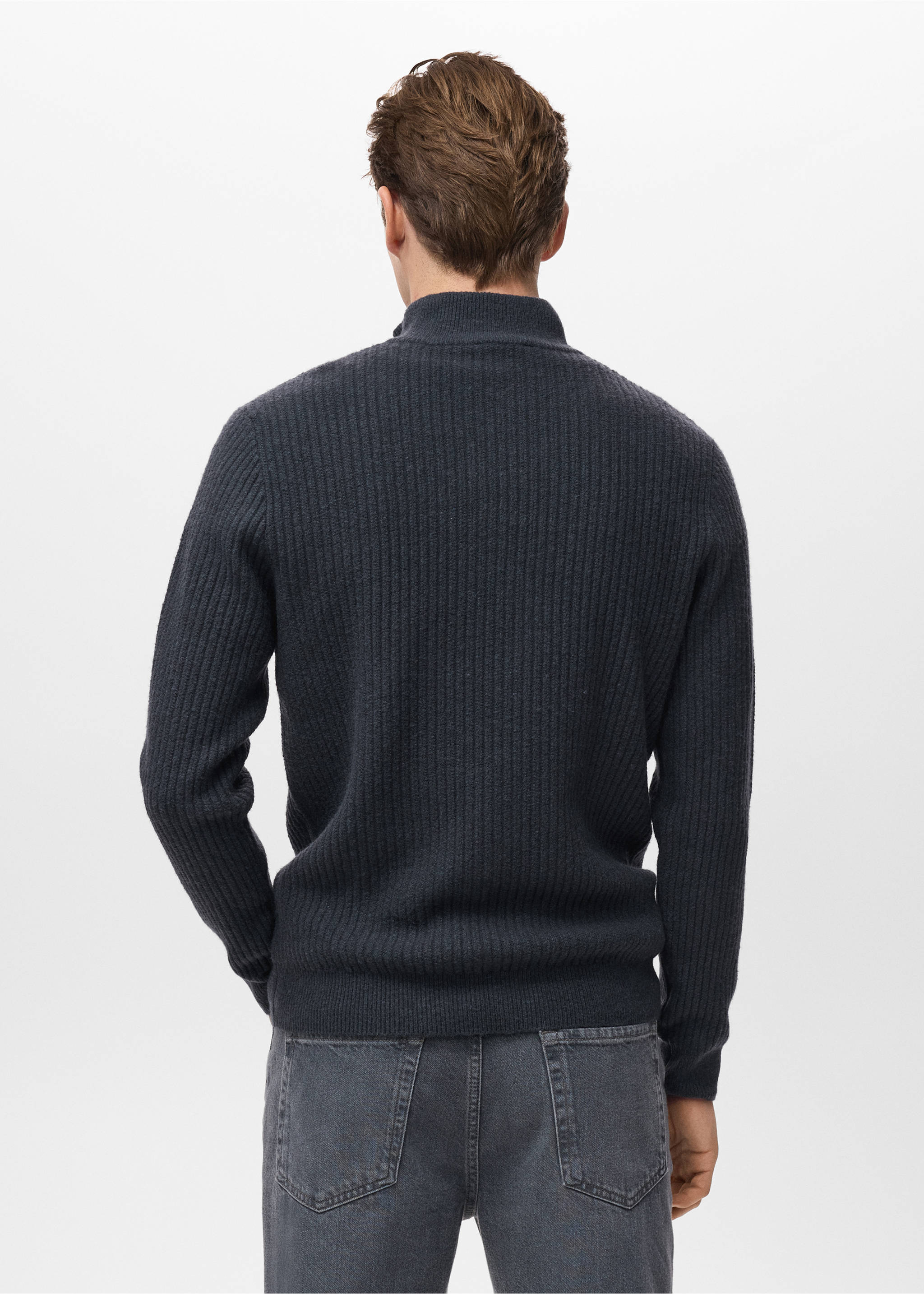Jersey canalé cuello cremallera - Reverso del artículo, Azul indigo. Ref: 17007899-00.