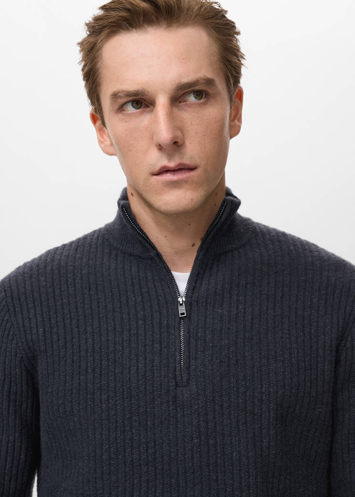 Ribbed sweater with zip neck — Indigo Blue