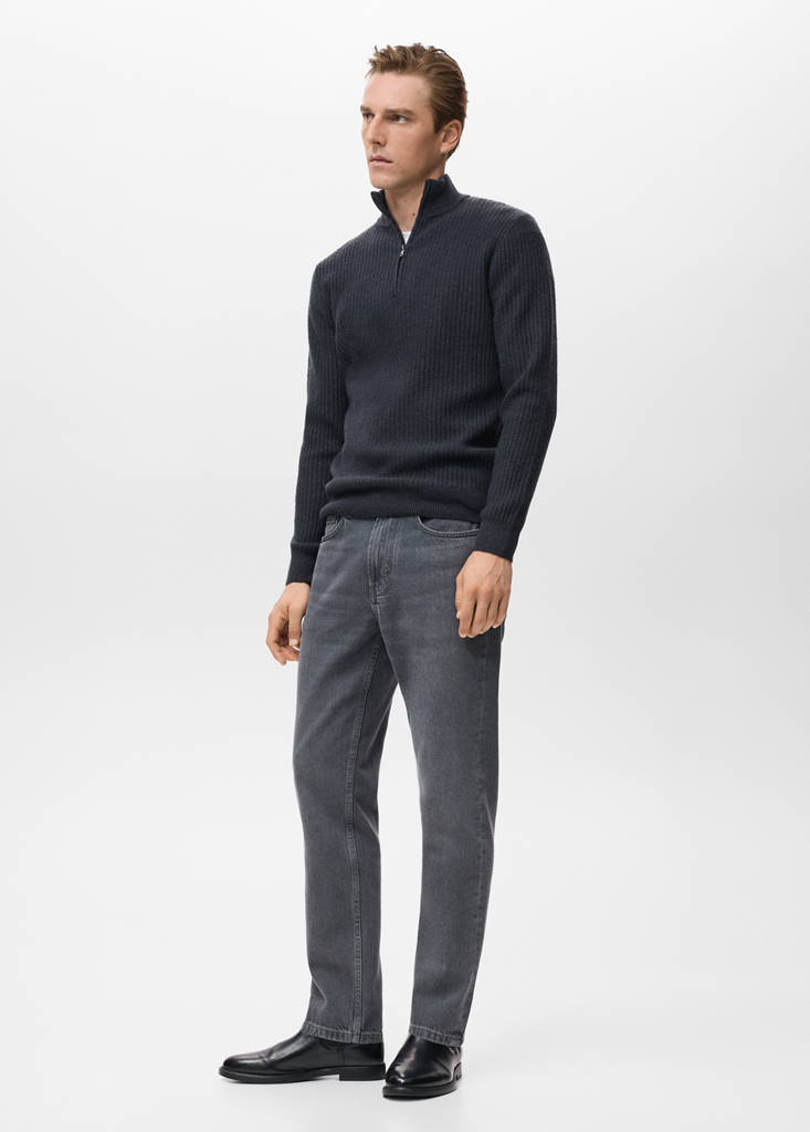 Ribbed sweater with zip neck — Indigo Blue