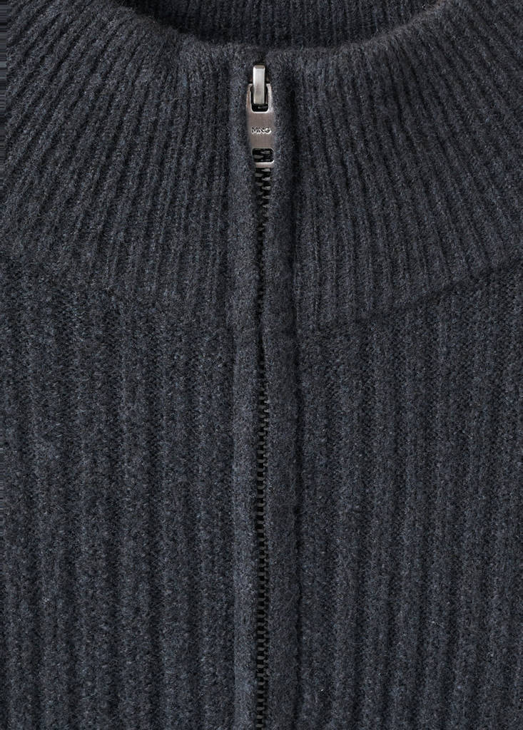 Ribbed sweater with zip neck — Indigo Blue