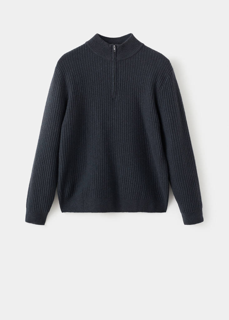 Ribbed sweater with zip neck — Indigo Blue