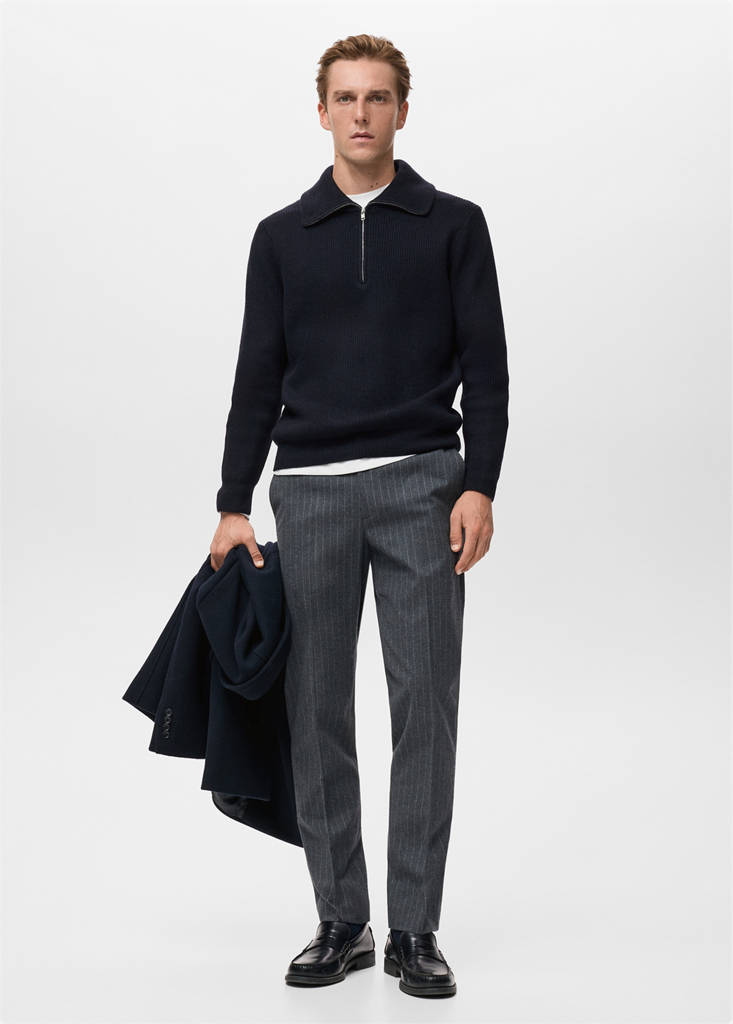 Knitted sweater with zip collar — Navy
