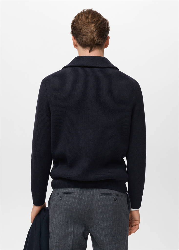 Knitted sweater with zip collar — Navy