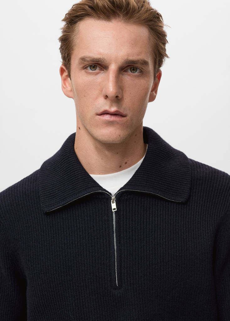 Knitted sweater with zip collar — Navy