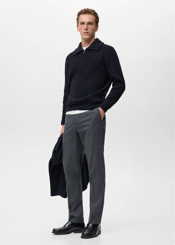 Knitted sweater with zip collar — Navy