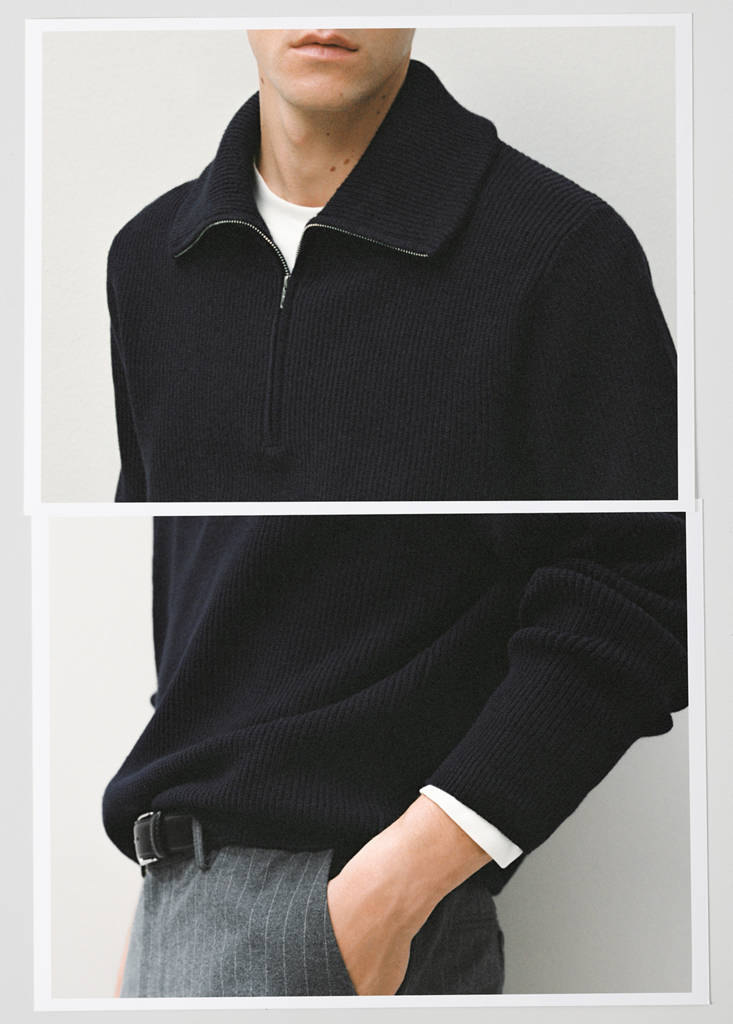Knitted sweater with zip collar — Navy