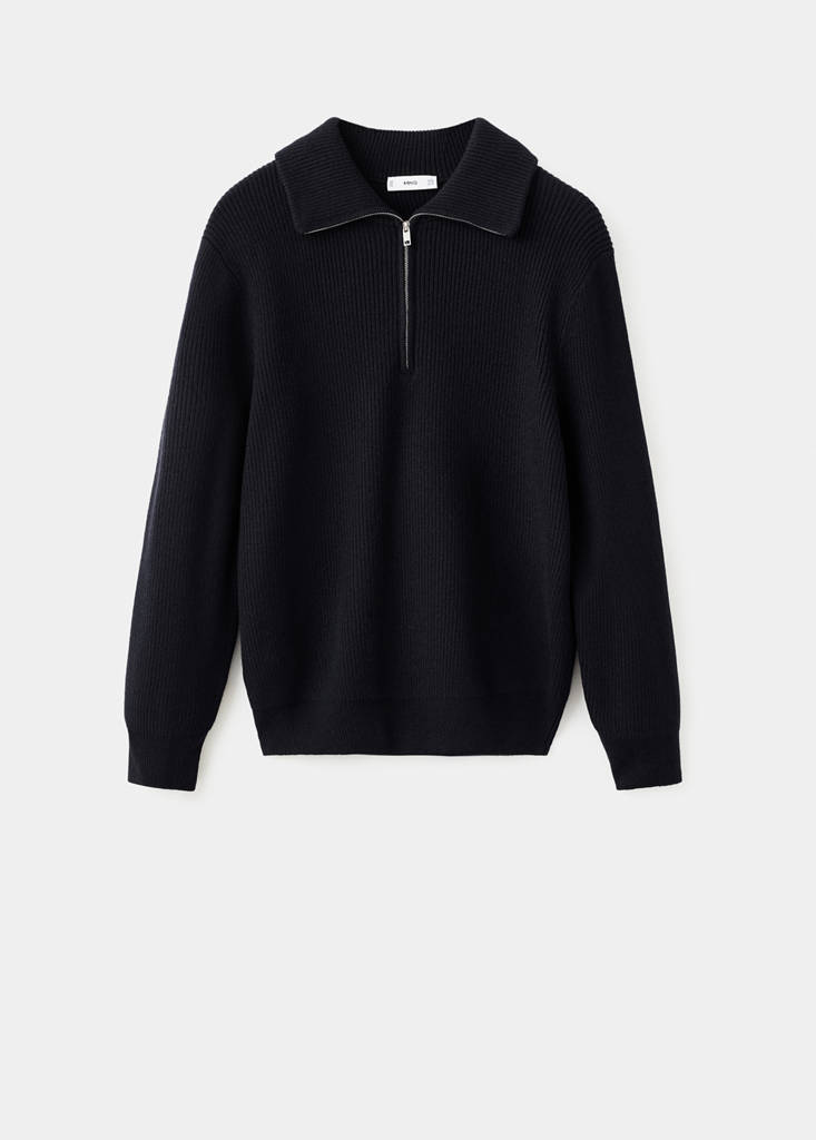 Knitted sweater with zip collar — Navy