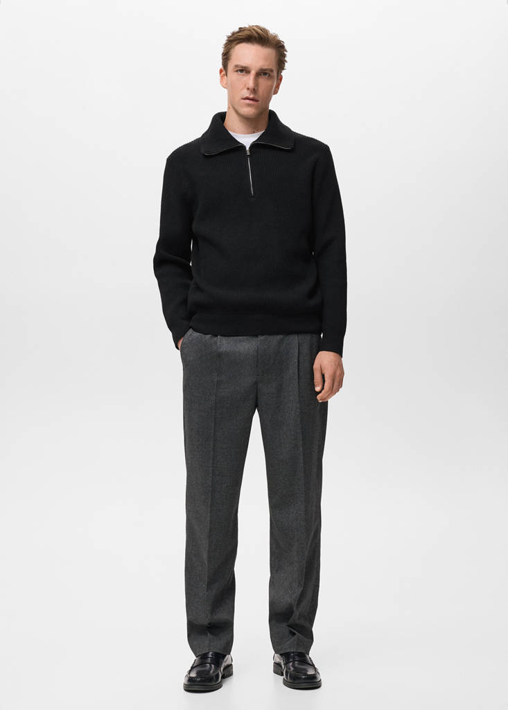 Knitted sweater with zip collar — Black